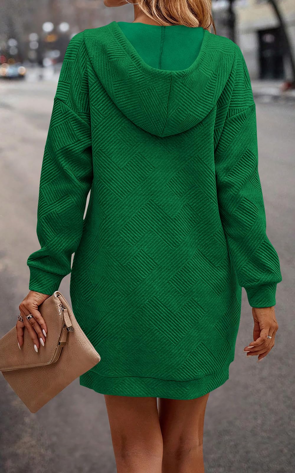 PRETTYGARDEN Long Sleeve Hoodies Dress 2024 Fall Trendy Texture Sweatshirts Outfits Button Hooded Dresses With Pockets