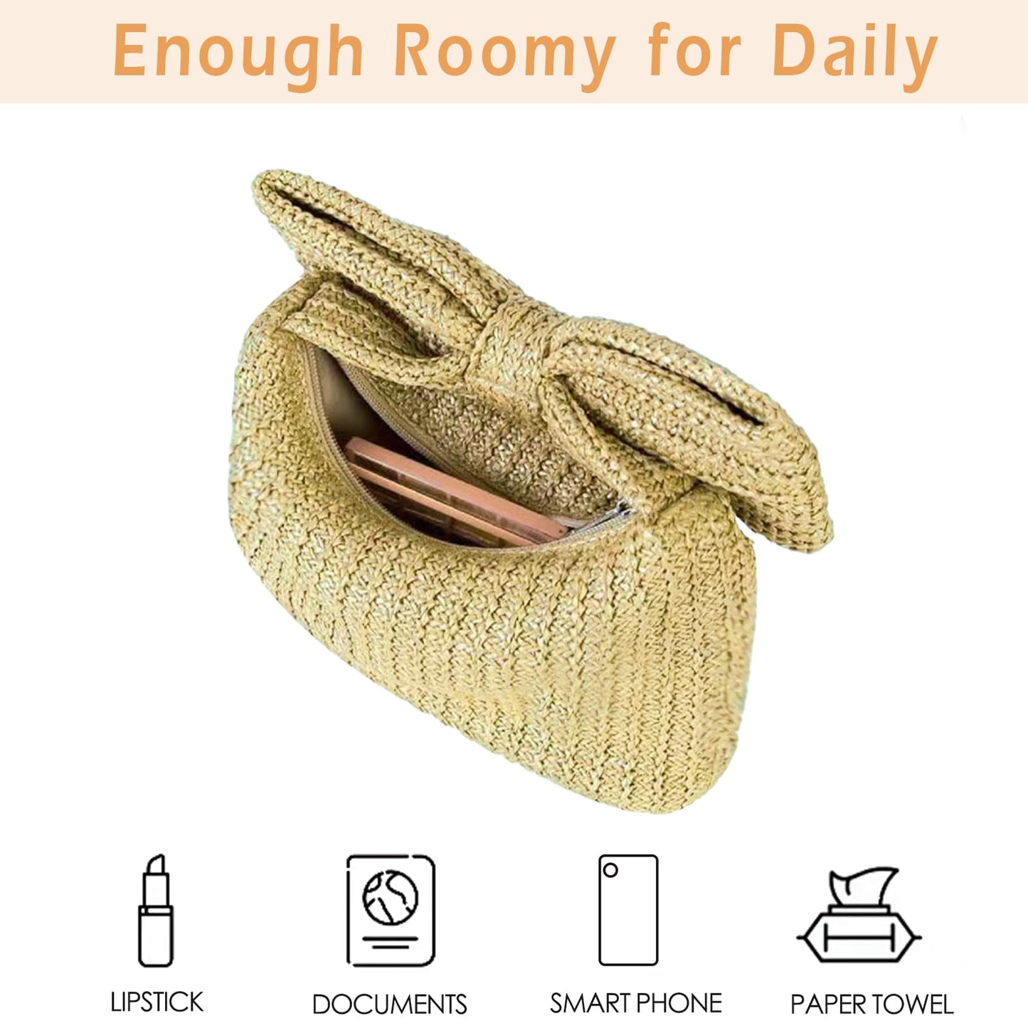 Rattan Clutch Purse for Women,Summer Straw Woven Beach Woven Bag Wicker Raffia Envelope Evening Clutch for Wedding