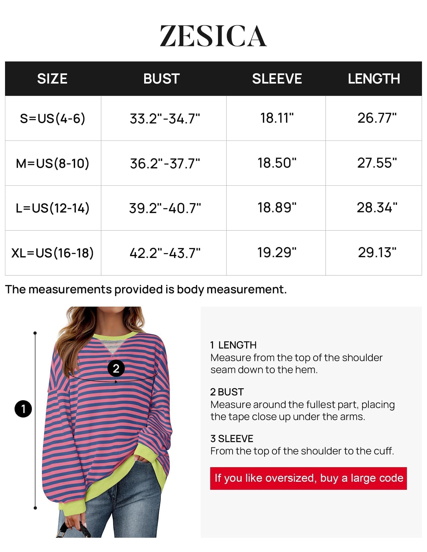 ZESICA Womens Casual Striped Pullover Tops Long Sleeve Shirts Crewneck Oversized Sweatshirts 2024 Fall Clothes