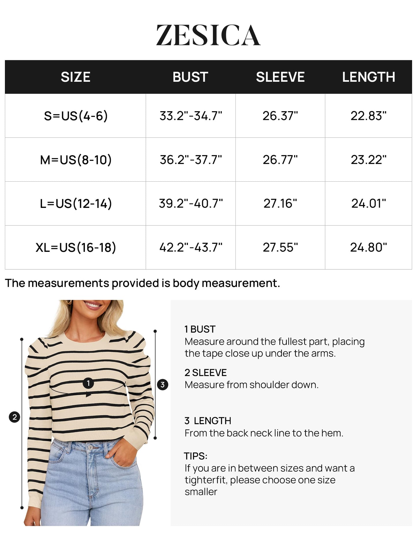 ZESICA Women's Striped Puff Long Sleeve Tops Fall Crewneck Ribbed Knit Casual Pullover Sweaters