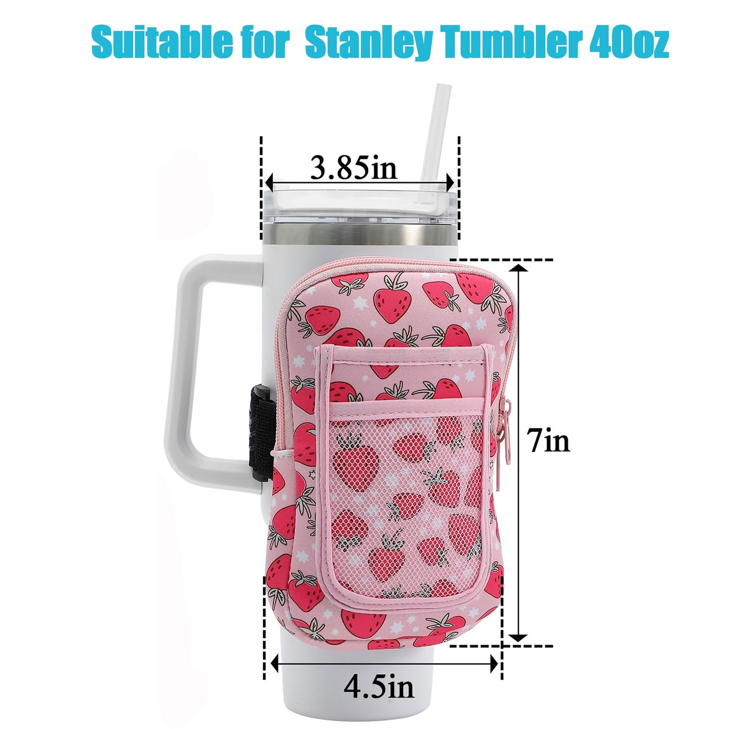 MONOBLANKS Large Water Bottle Pouch for Stanley Tumbler 40oz,Gym Tumbler Cup Accessories for Women Storage Sleeve Pocket for Walking, Running, Sports（Black-Large）