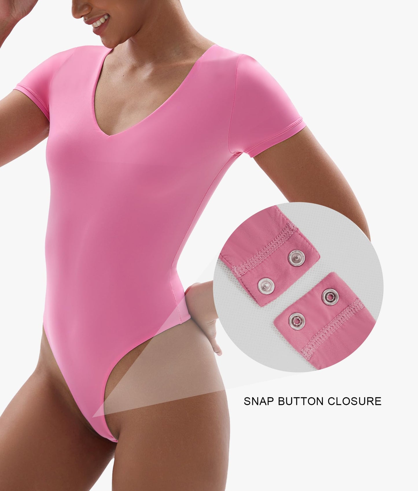 SHAPERX Women's Fit Everybody Bodysuit Soft Crew Neck T-shirt Body Suits with Thong Design