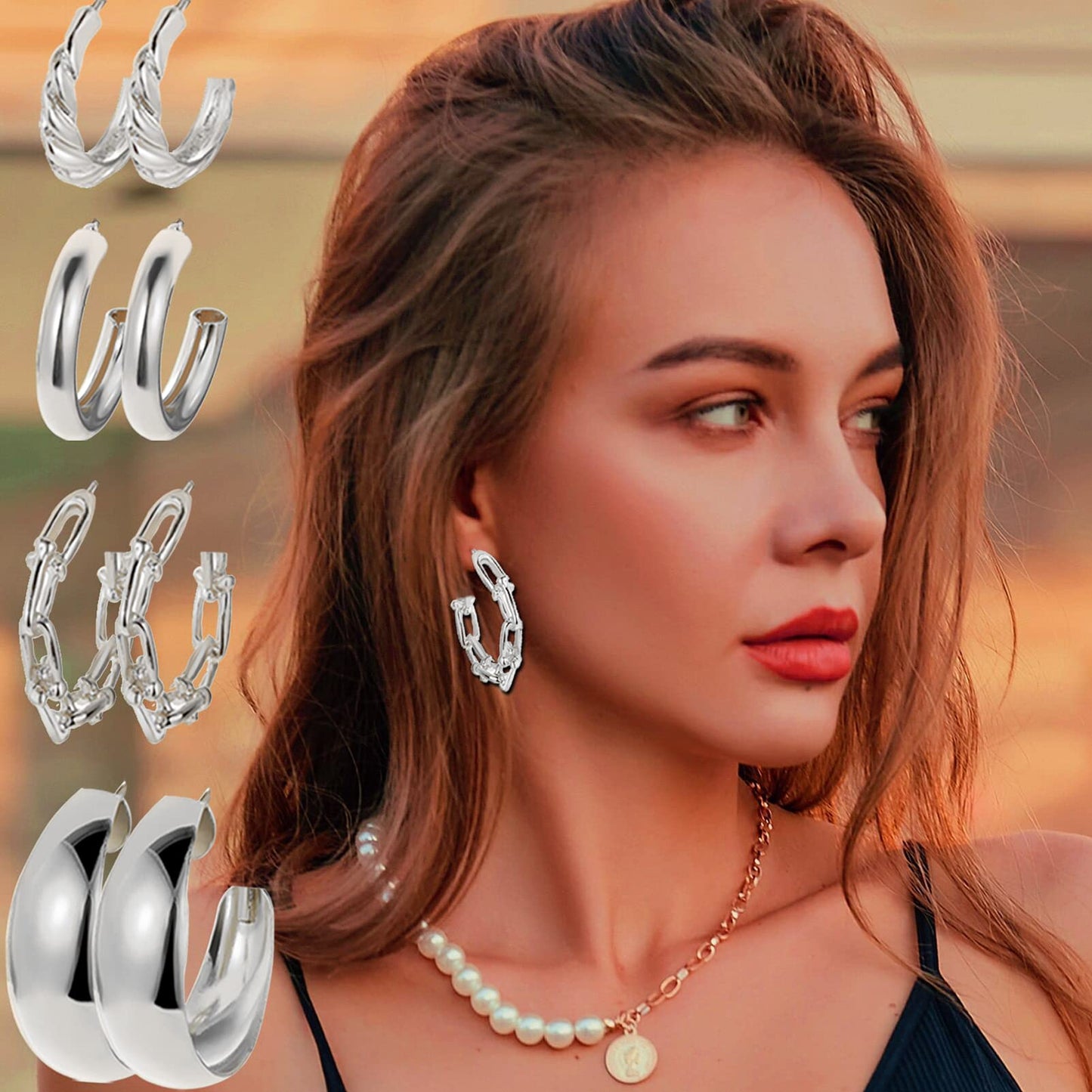 45 Pairs Gold Hoop Earrings for Women, Chunky Twisted Small Big Hoops Earring Packs Set, Earrings for women multipack, Fashion Trendy Earrings Jewelry for Birthday Party Christmas Gift