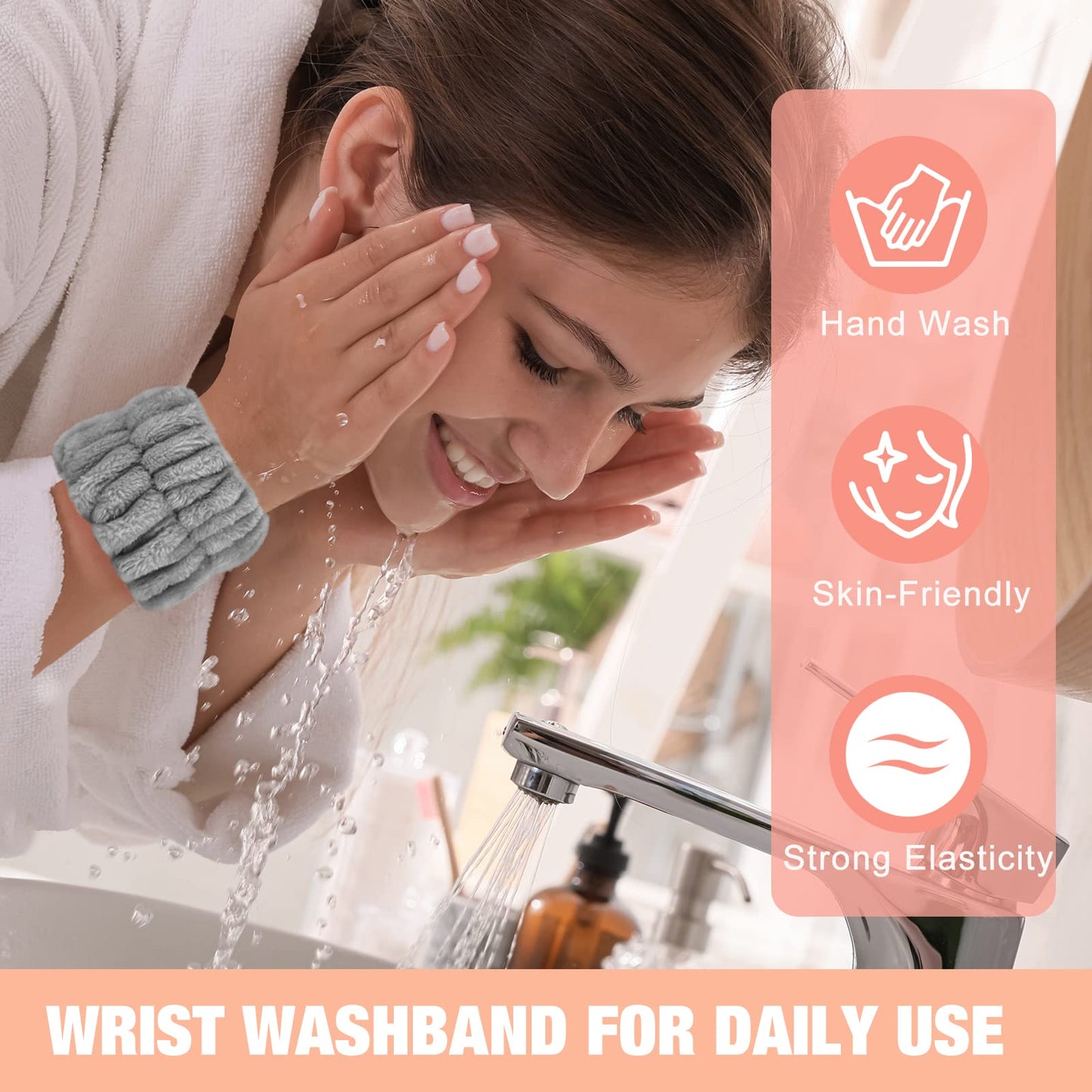 Microfiber Wrist Spa Wash Towel Bands - Absorbent Face Washing Sweatbands for Girls to Prevent Water from Spilling Down Arms, 6PCS