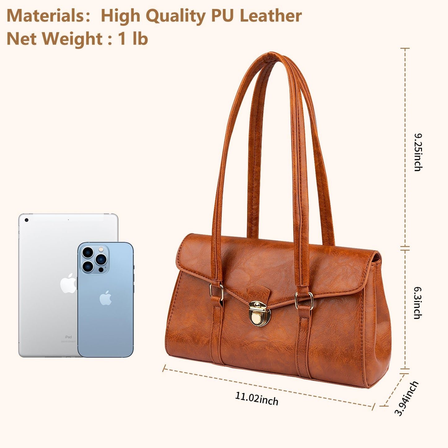Shoulder Bag for Women, Cute PU Leather Small Purse Handbags, Retro Classic Tote Purses for Women with Removable Strap