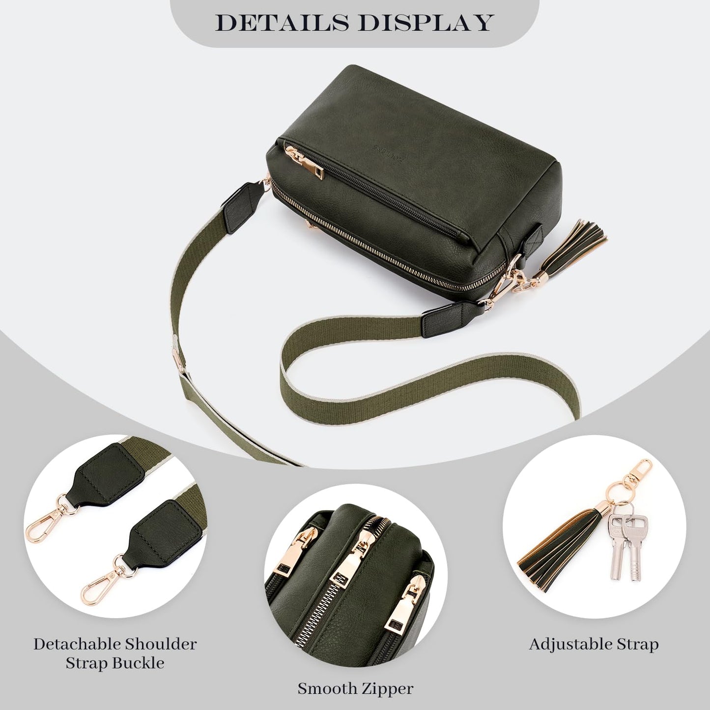 Triple Zip Small Crossbody Bag for women,Wide Strap Cell Phone Purse Shoulder Handbag Wallet with Credit Card Slots