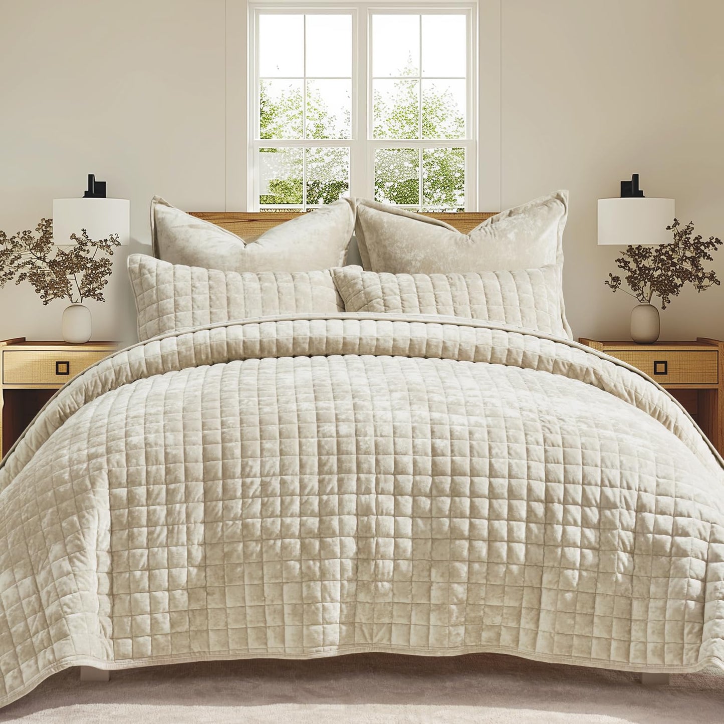 RECYCO Luxury Velvet Quilt King Size, Ultra Soft Velvet Bedding Sets, Lightweight Quilted Velvet Comforter Set, Channel Stitch Oversized Bedspread Coverlet with 2 Pillow Shams, Emerald Green