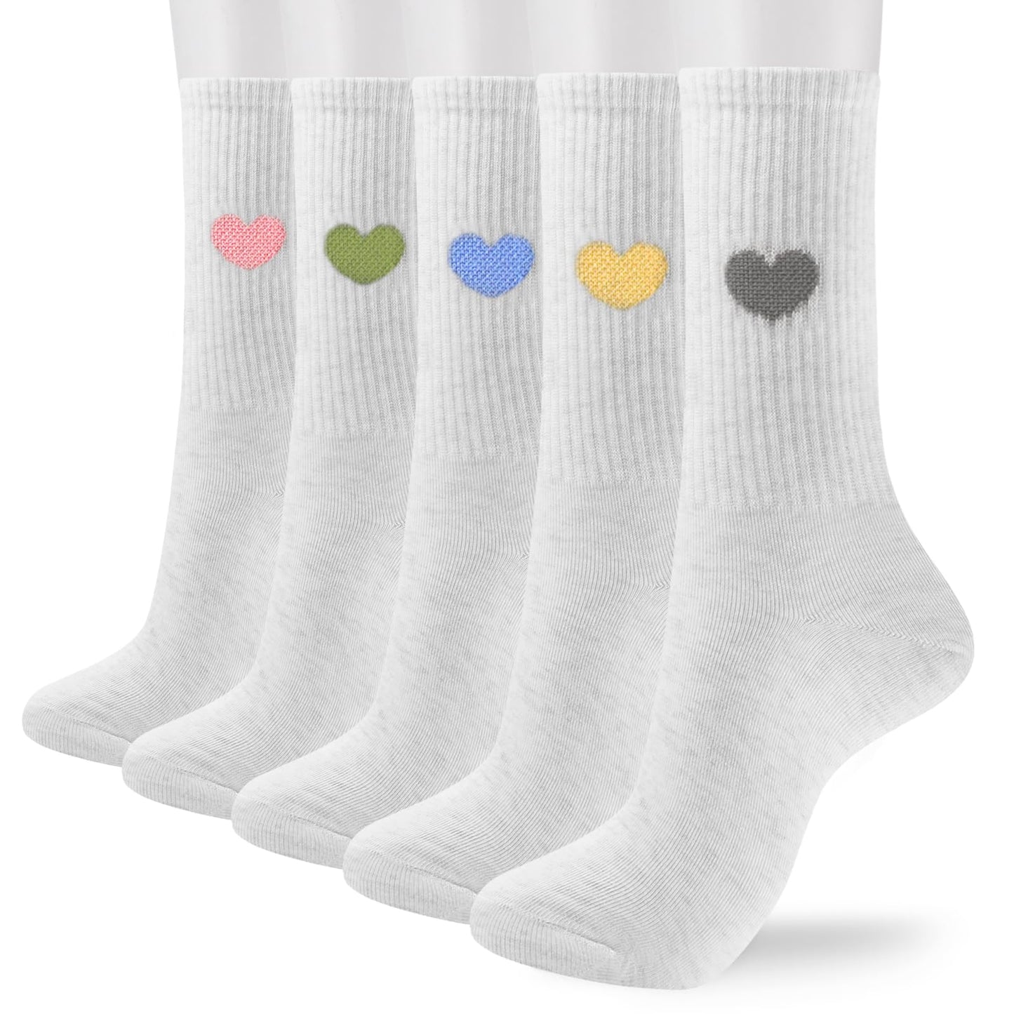 Corlap Women's Crew Calf Cotton Socks Long Fun Cute Heart Soft Dress Socks,Above Ankle High Casual Socks(5Pairs Gifts Box)