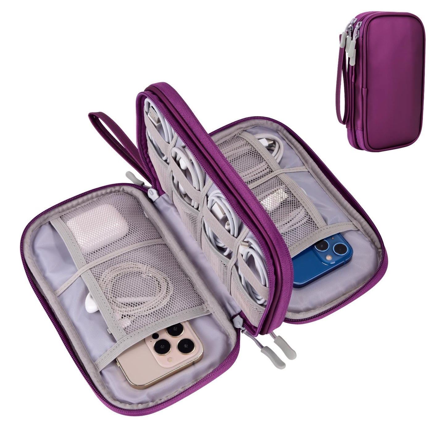 Tech Organizer Travel Case, Carry On Essentials Pouch Bag for Electronics & Accessories (Light Pink, Medium)