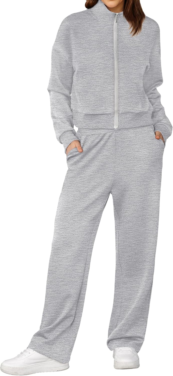 XIEERDUO Lounge Sets for Women 2024 Sweatsuit 2 Piece Outfits Sweatshirt Wide Leg Sweatpant Tracksuit Matching Set