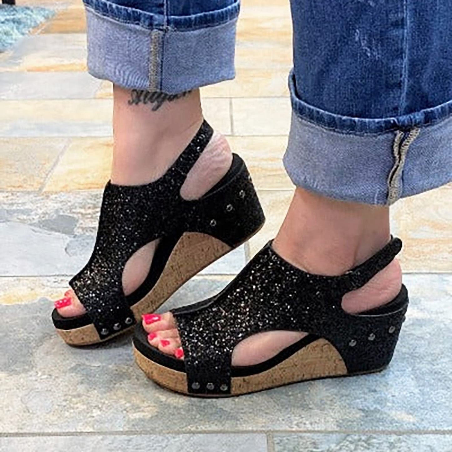 Wedge Sandals for Women Dressy Summer, Womens Open Toe Espadrilles Platform Sandals Buckle Ankle Strap Wedge Sandals Leather Sandals Casual Low Wedges Walking Strappy Slip on Sandals (A-Coffee, 9.5)