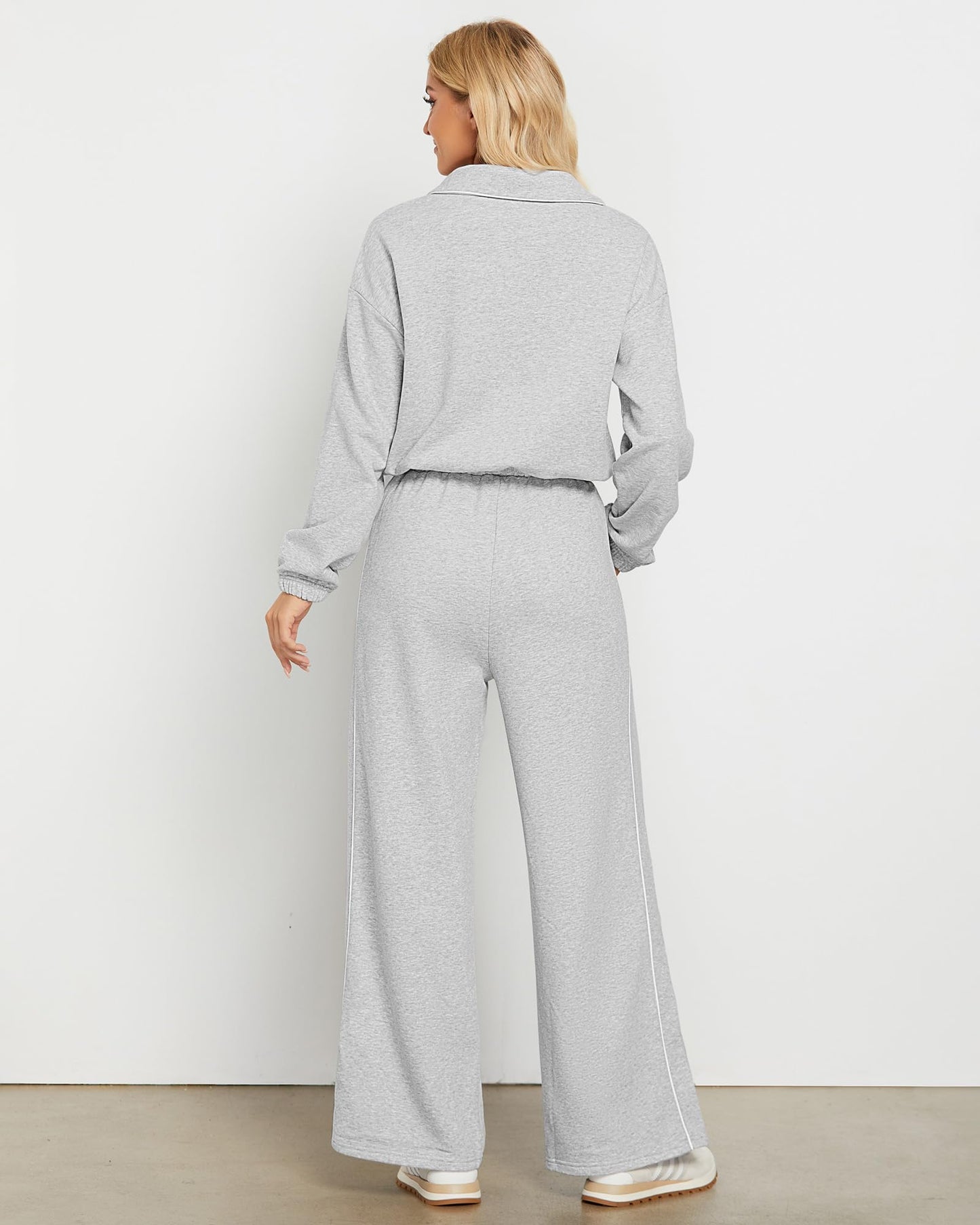 GRAPENT Sweatsuits Two Piece Sets for Women High Wasited Wide Leg Pants Fleece Button Pullover Sweatshirt Lounge Outfits
