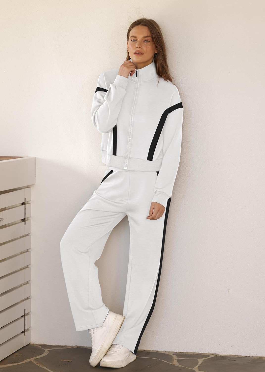 XIEERDUO Lounge Sets for Women 2024 Sweatsuit 2 Piece Outfits Sweatshirt Wide Leg Sweatpant Tracksuit Matching Set