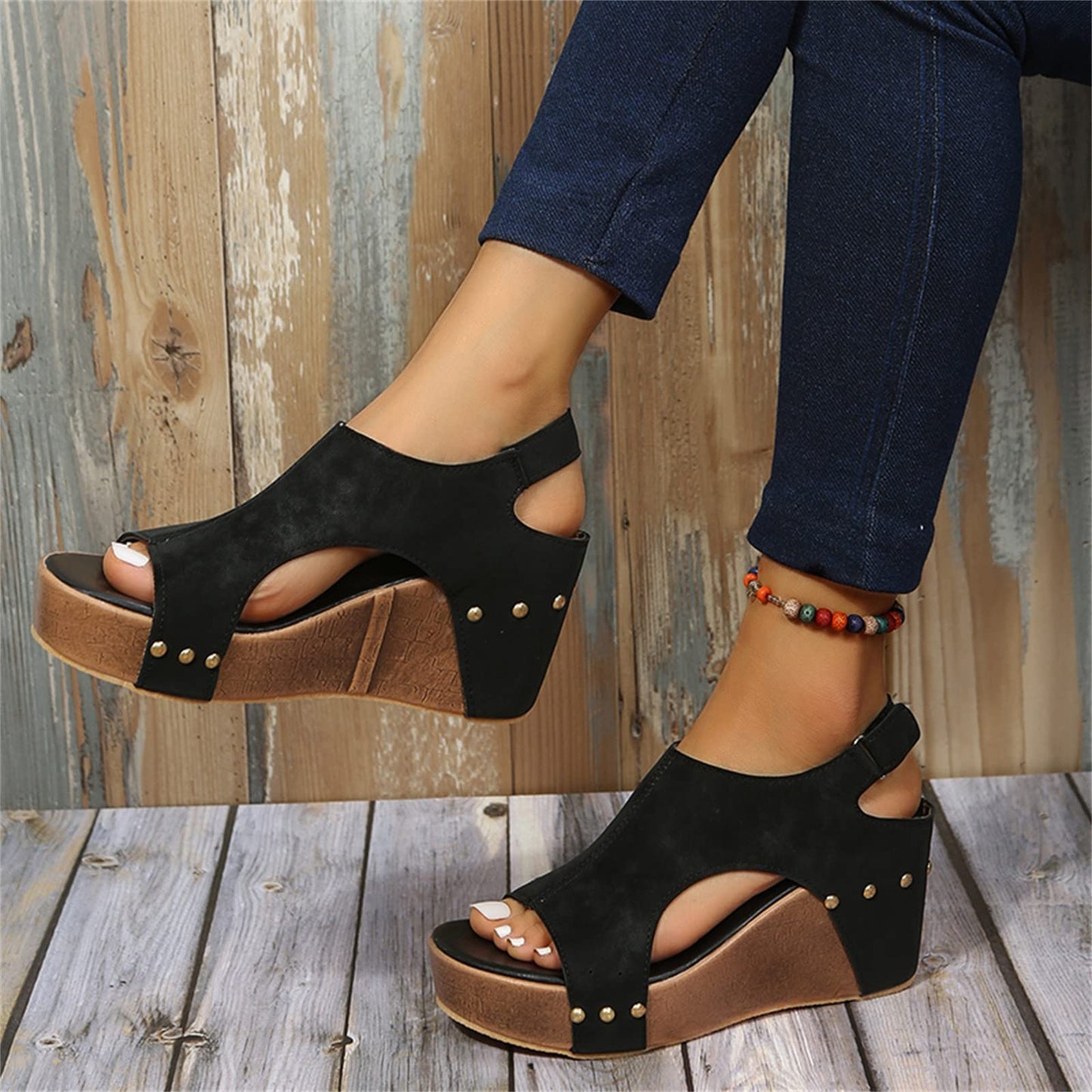 Wedge Sandals for Women Dressy Summer, Womens Open Toe Espadrilles Platform Sandals Buckle Ankle Strap Wedge Sandals Leather Sandals Casual Low Wedges Walking Strappy Slip on Sandals (A-Coffee, 9.5)