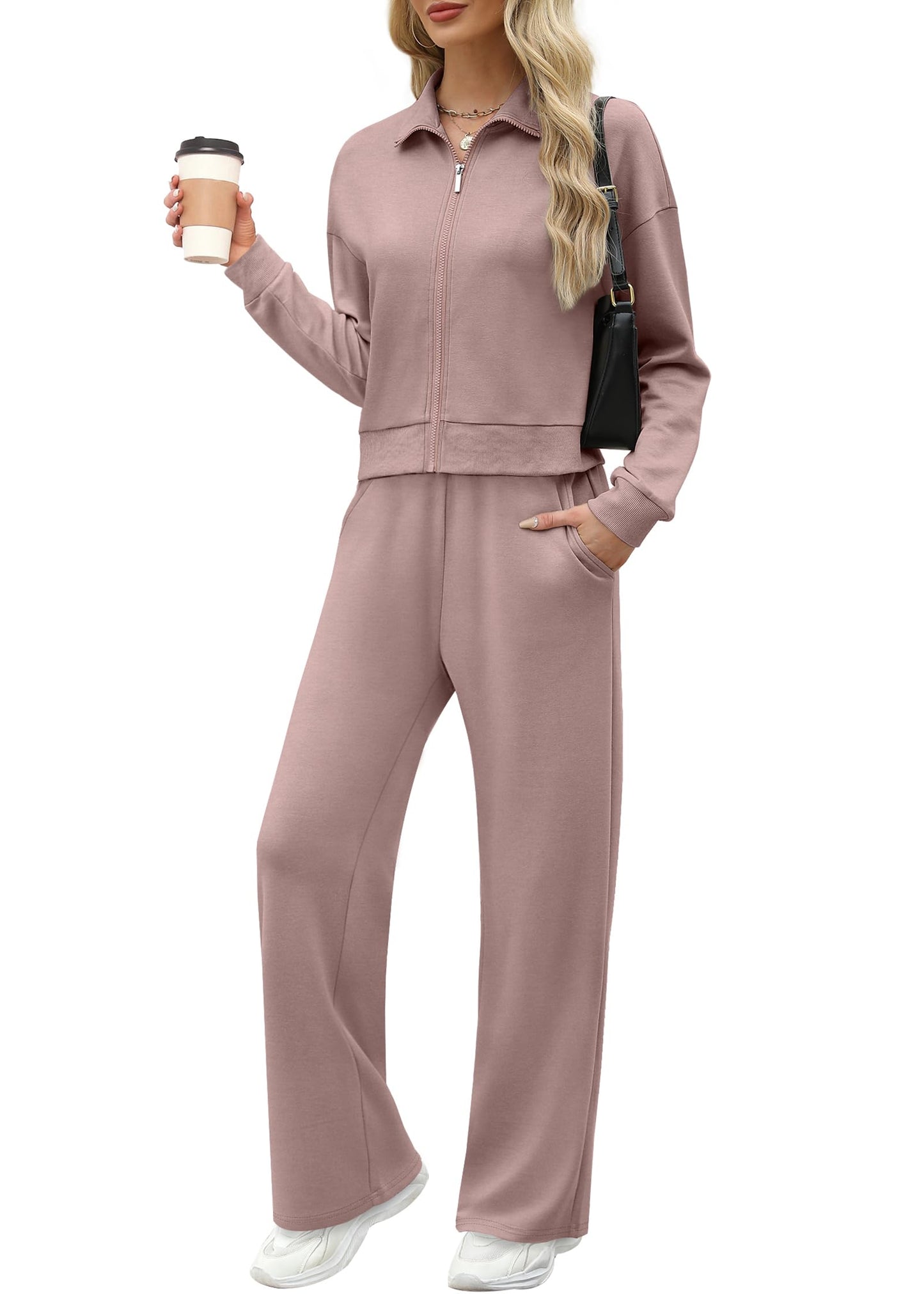 XIEERDUO Lounge Sets for Women 2024 Sweatsuit 2 Piece Outfits Sweatshirt Wide Leg Sweatpant Tracksuit Matching Set