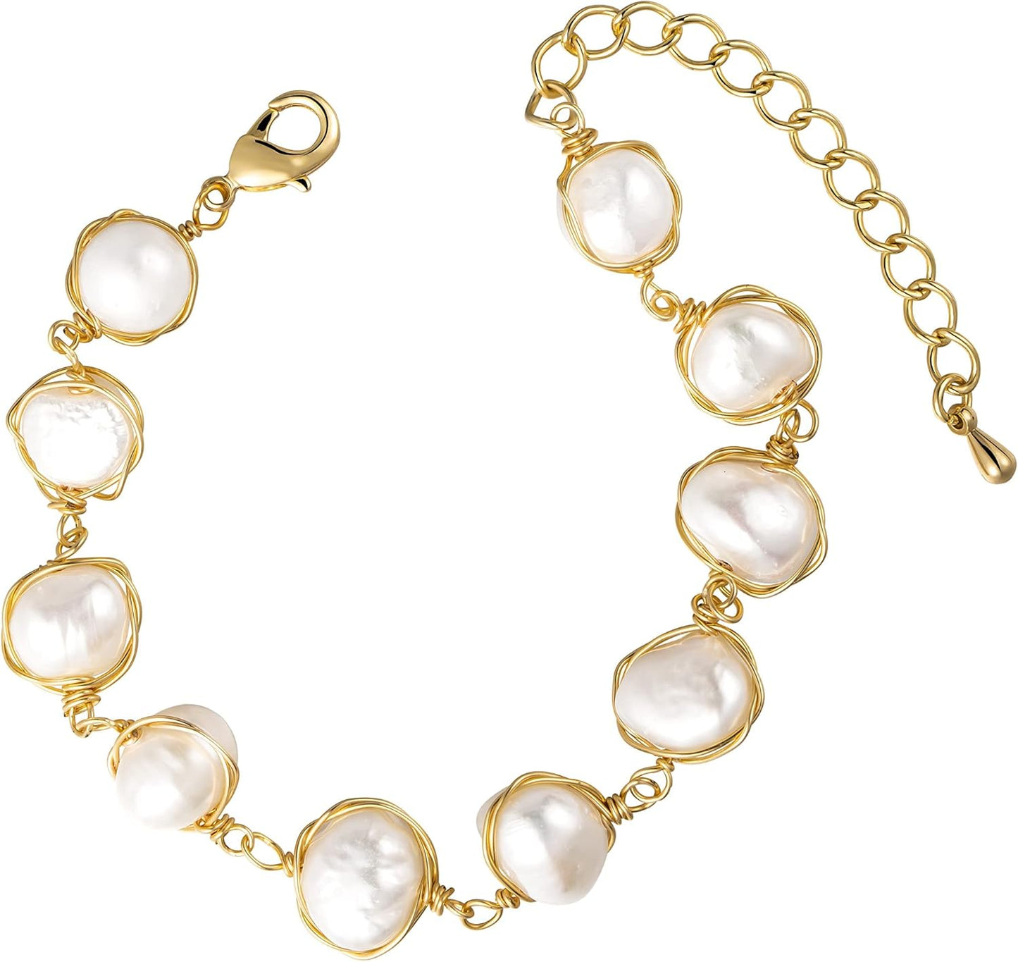 Cowlyn Pearl Bracelet Baroque Cultured Handmade Wind Bossimi 18K Gold Plated Work Around Silk Adjustable Charm Fashion Valentine Delicate Vintage Jewelry