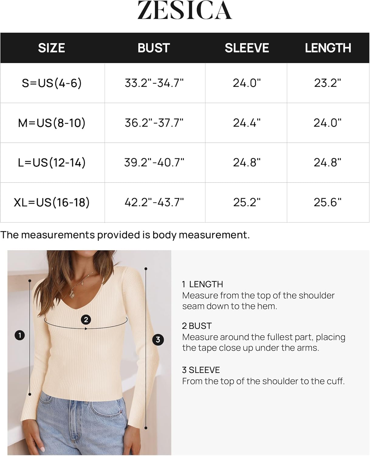 ZESICA Women's 2024 Fall Long Sleeve V Neck T Shirts Ribbed Knit Sweater Slim Fit Solid Basic Casual Tee Tops