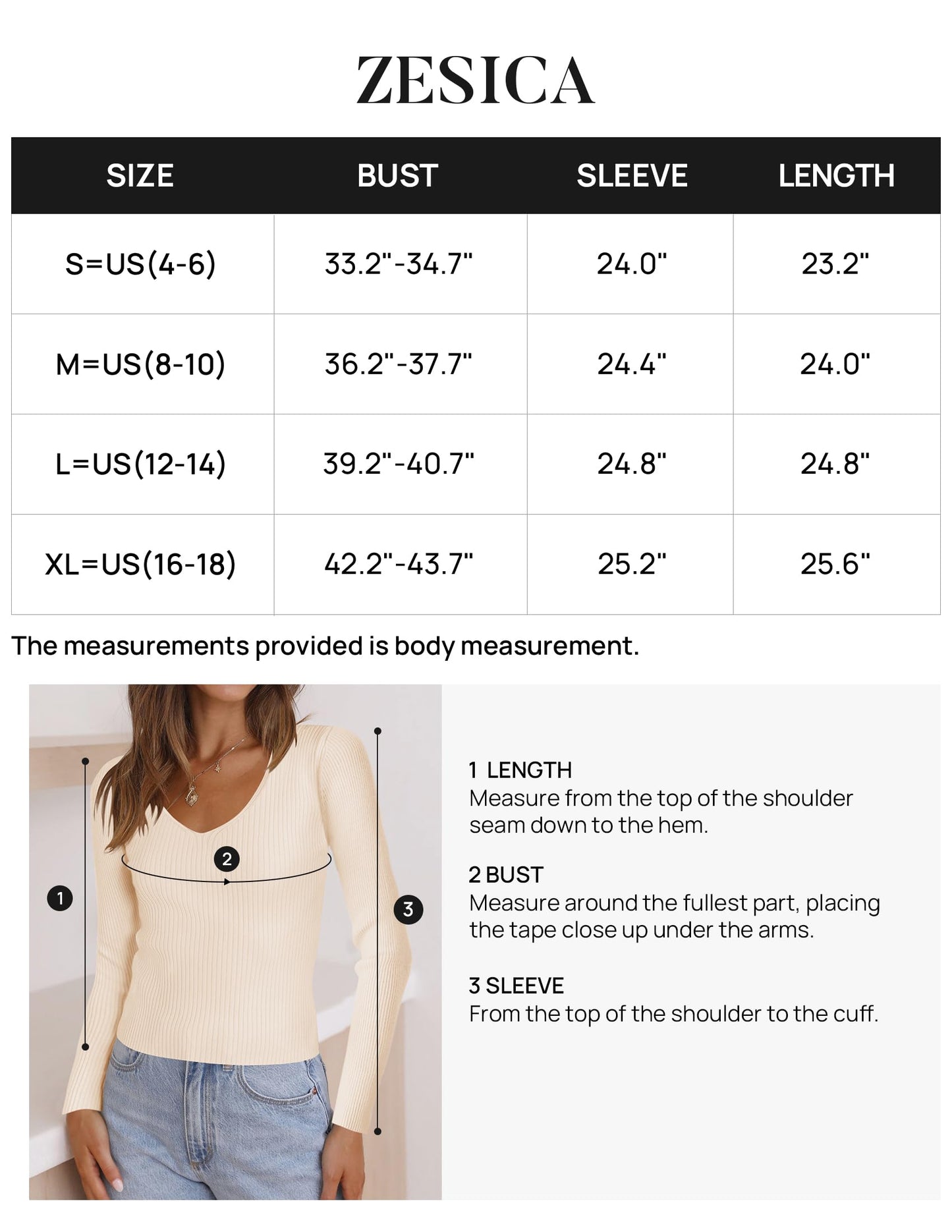 ZESICA Women's 2024 Fall Long Sleeve V Neck T Shirts Ribbed Knit Sweater Slim Fit Solid Basic Casual Tee Tops