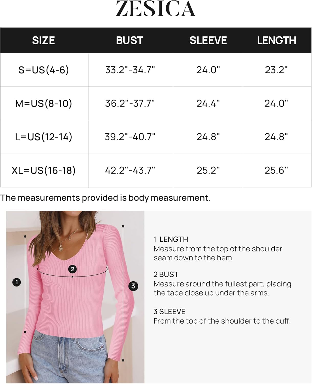 ZESICA Women's 2024 Fall Long Sleeve V Neck T Shirts Ribbed Knit Sweater Slim Fit Solid Basic Casual Tee Tops