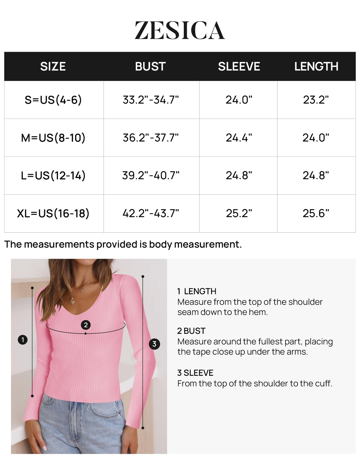 ZESICA Women's 2024 Fall Long Sleeve V Neck T Shirts Ribbed Knit Sweater Slim Fit Solid Basic Casual Tee Tops