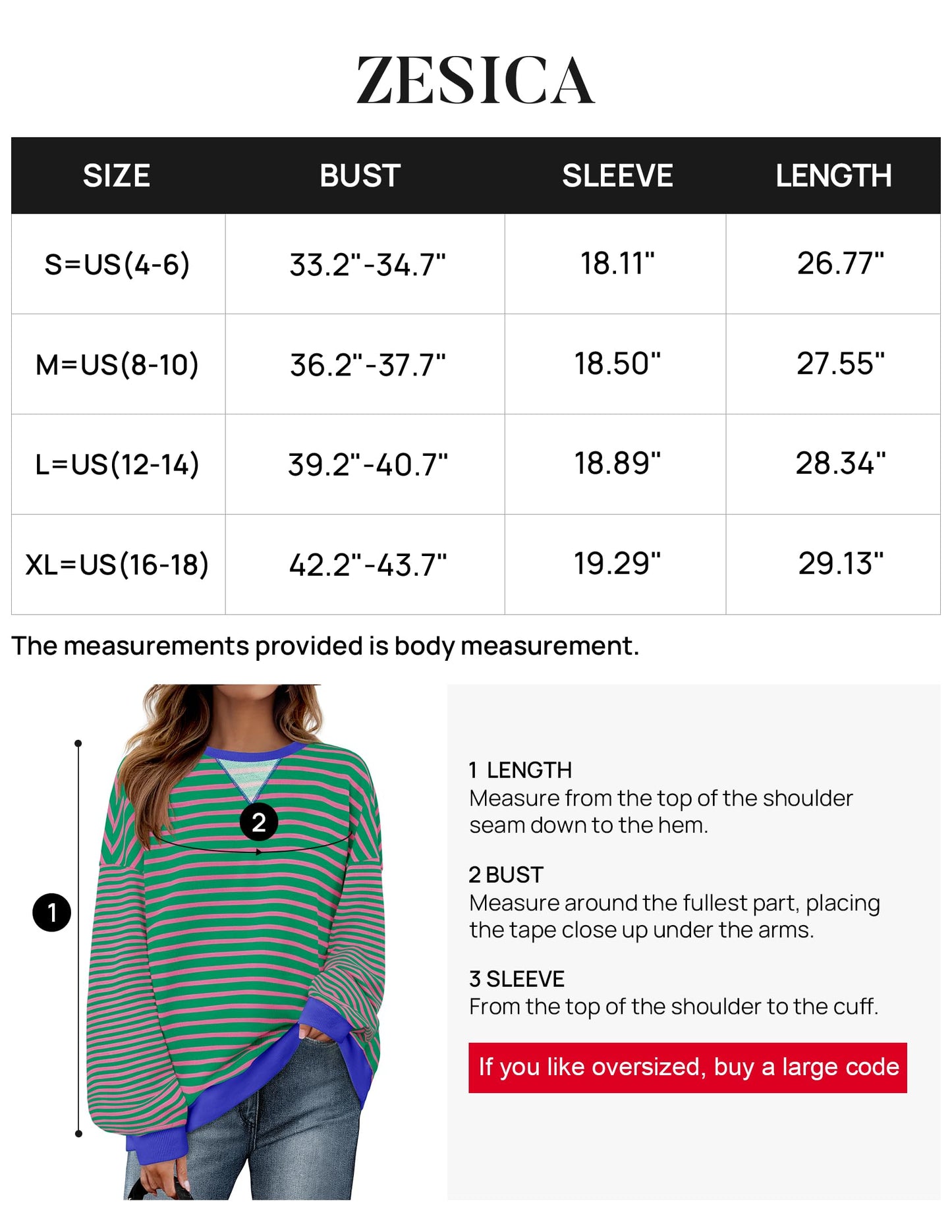 ZESICA Womens Casual Striped Pullover Tops Long Sleeve Shirts Crewneck Oversized Sweatshirts 2024 Fall Clothes