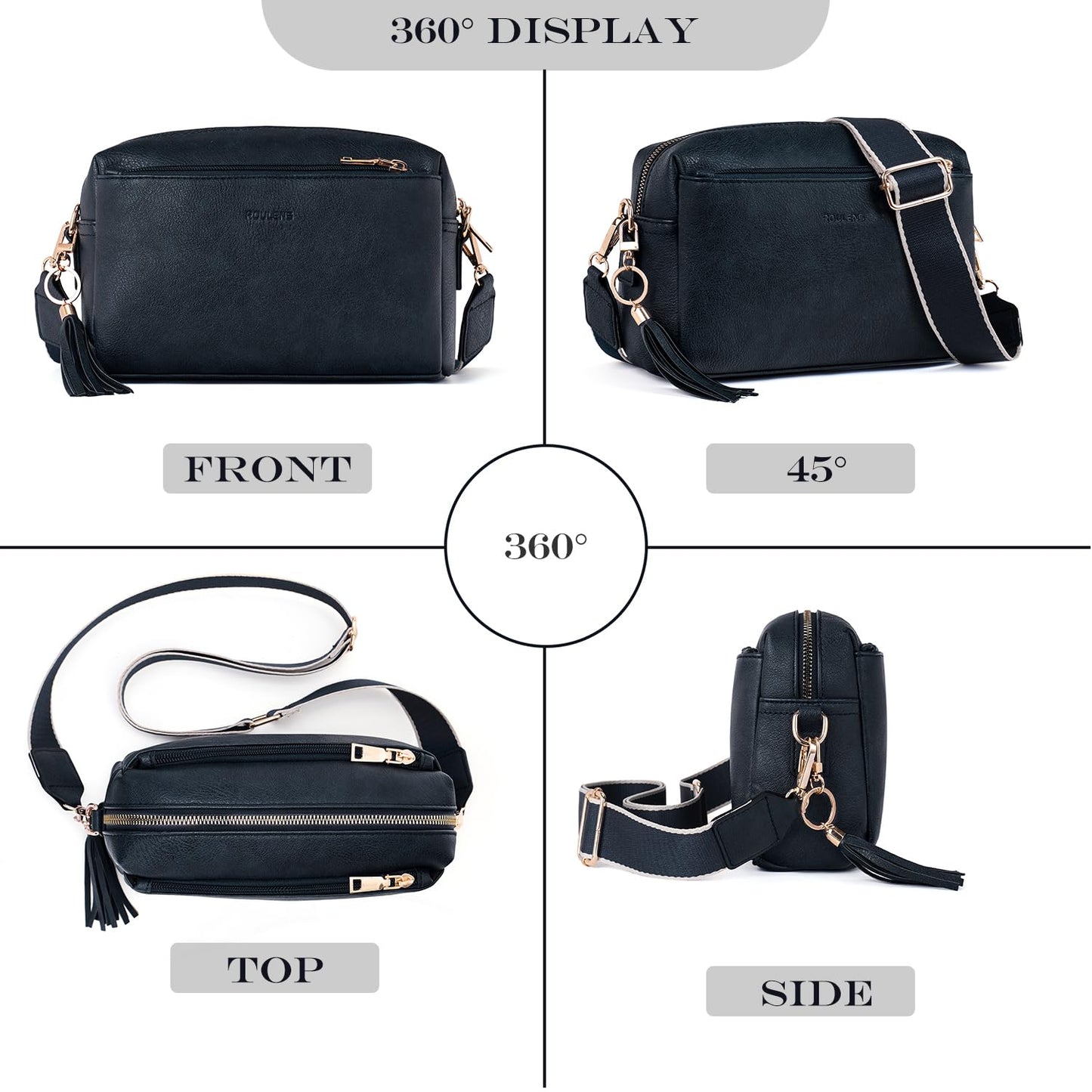 Triple Zip Small Crossbody Bag for women,Wide Strap Cell Phone Purse Shoulder Handbag Wallet with Credit Card Slots