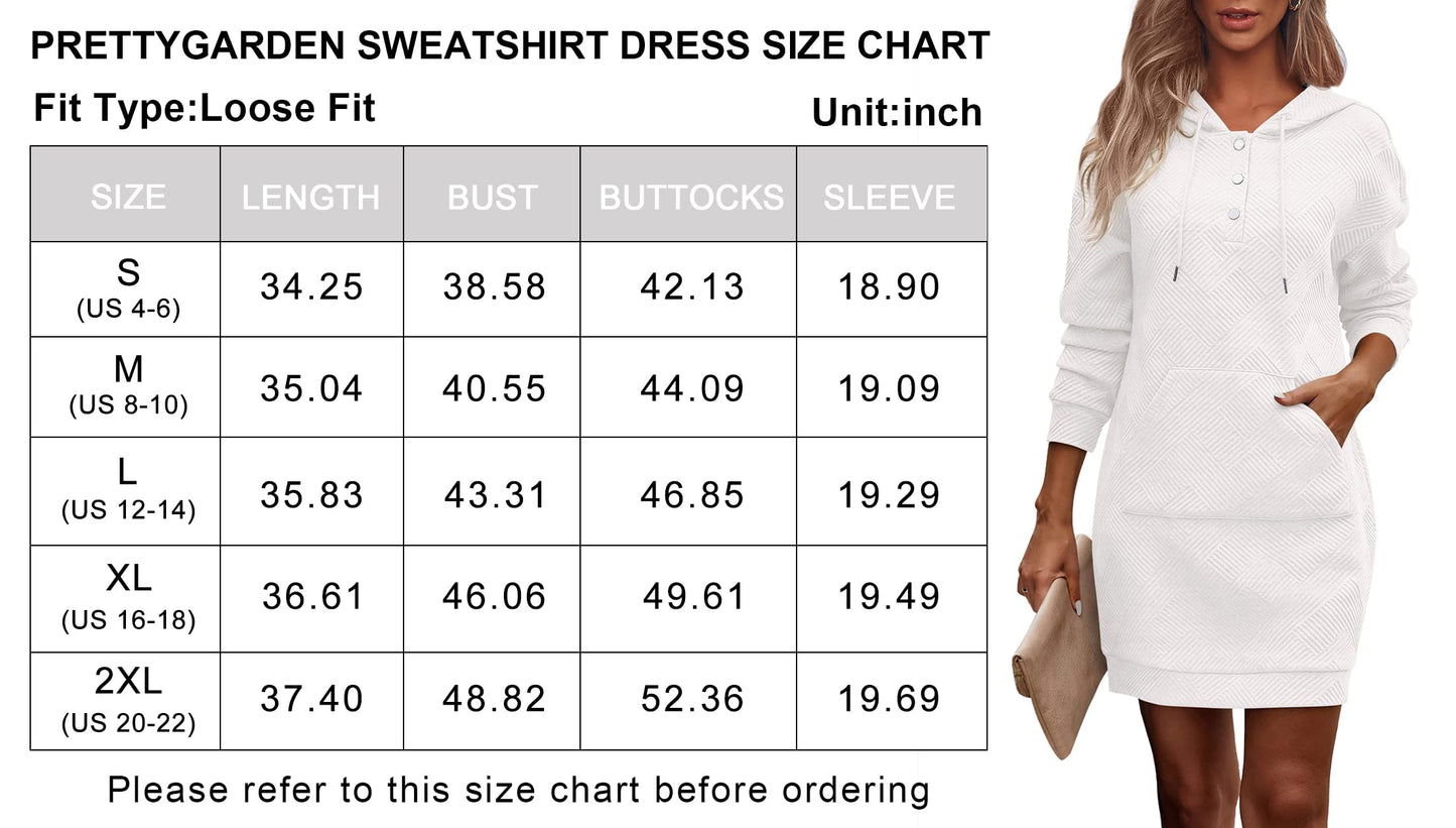 PRETTYGARDEN Long Sleeve Hoodies Dress 2024 Fall Trendy Texture Sweatshirts Outfits Button Hooded Dresses With Pockets