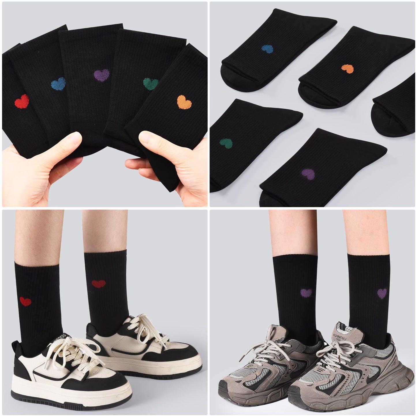 Corlap Women's Crew Calf Cotton Socks Long Fun Cute Heart Soft Dress Socks,Above Ankle High Casual Socks(5Pairs Gifts Box)