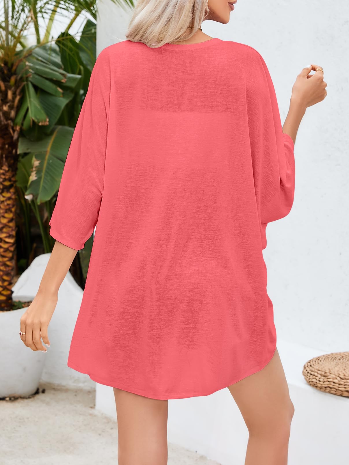 MEROKEETY Women's Lightweight Cardigan Kimono Short Sleeve Open Front Casual Loose Beach Cover Ups