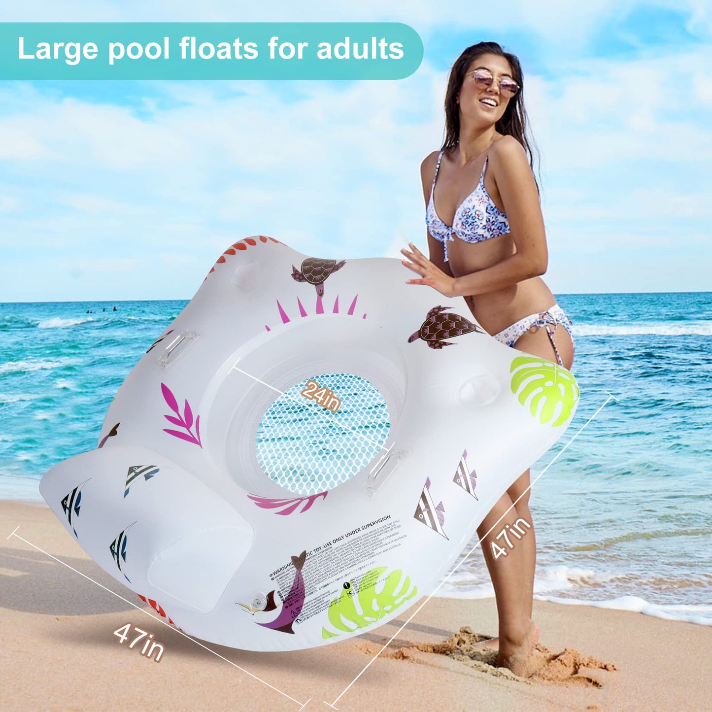 Inflatable Pool Floats Chair with Color Changing Light, Solar Powered Water Floats for Adults with 2 Cup Holders & 2 Armrests, Beach Float Pool Sofa, Pool Raft Lounge Pool Floaties for Adult