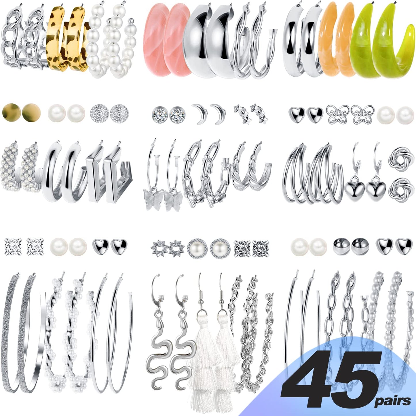 45 Pairs Gold Hoop Earrings for Women, Chunky Twisted Small Big Hoops Earring Packs Set, Earrings for women multipack, Fashion Trendy Earrings Jewelry for Birthday Party Christmas Gift