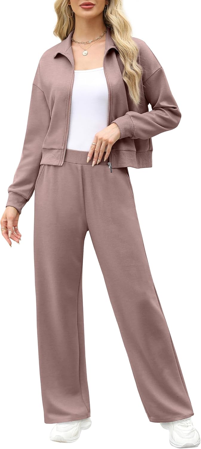 XIEERDUO Lounge Sets for Women 2024 Sweatsuit 2 Piece Outfits Sweatshirt Wide Leg Sweatpant Tracksuit Matching Set