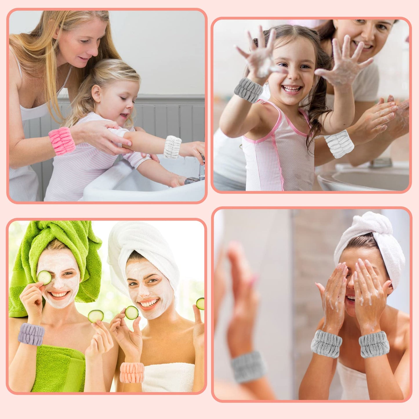 Microfiber Wrist Spa Wash Towel Bands - Absorbent Face Washing Sweatbands for Girls to Prevent Water from Spilling Down Arms, 6PCS