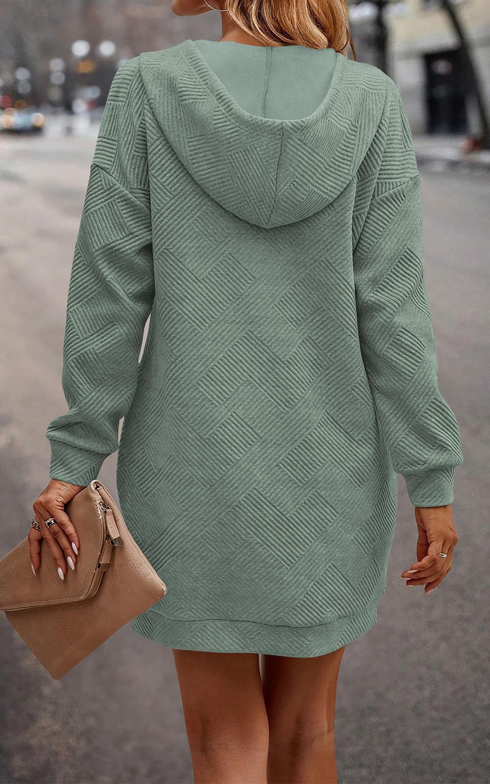 PRETTYGARDEN Long Sleeve Hoodies Dress 2024 Fall Trendy Texture Sweatshirts Outfits Button Hooded Dresses With Pockets