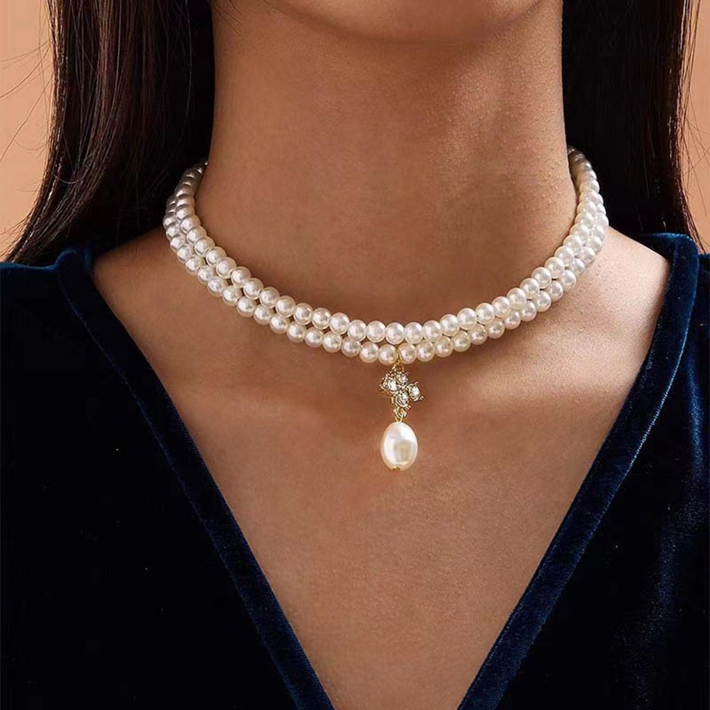 Pearl Choker Necklace for Women Layered Pearl Necklace Dainty Chunky Pearl Beaded Necklace Adjustable Faux Pearl Statement Necklace Trendy Stuff