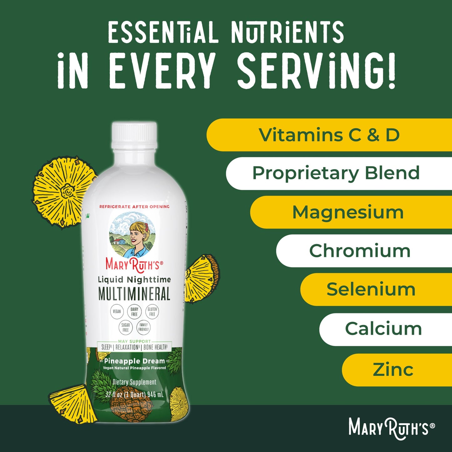 Nighttime Liquid Multimineral Sleep Supplement | Sugar Free | Calm Magnesium Citrate Sleep | NO Melatonin | Calcium Magnesium Zinc | Available in 4 Flavors | Vegan | 32 Servings