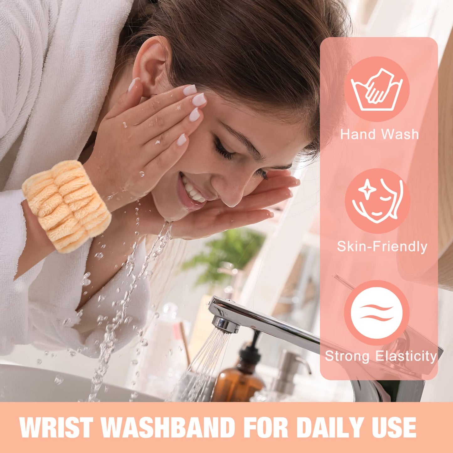 Microfiber Wrist Spa Wash Towel Bands - Absorbent Face Washing Sweatbands for Girls to Prevent Water from Spilling Down Arms, 6PCS