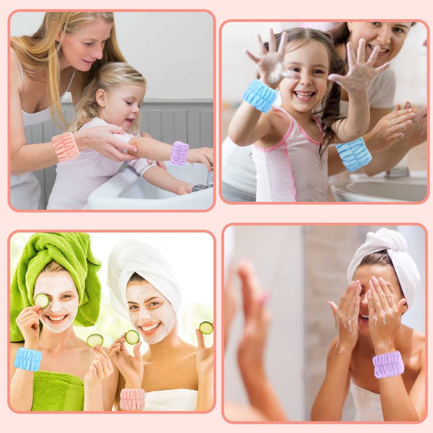 Microfiber Wrist Spa Wash Towel Bands - Absorbent Face Washing Sweatbands for Girls to Prevent Water from Spilling Down Arms, 6PCS