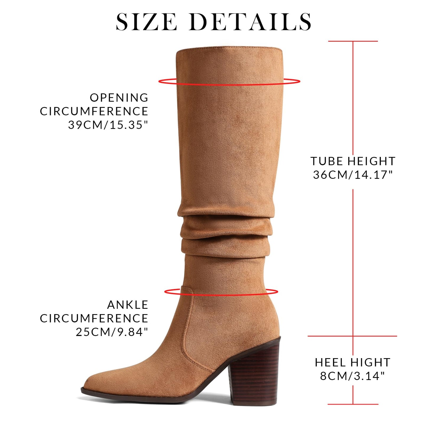 VOMIRA Knee High Boots Women Suede Boots Pointy Toe Chunky Block Heels Side Zipper Wide Calf Boots Fashion Dress Tall Boots Fall Winter Long Boots