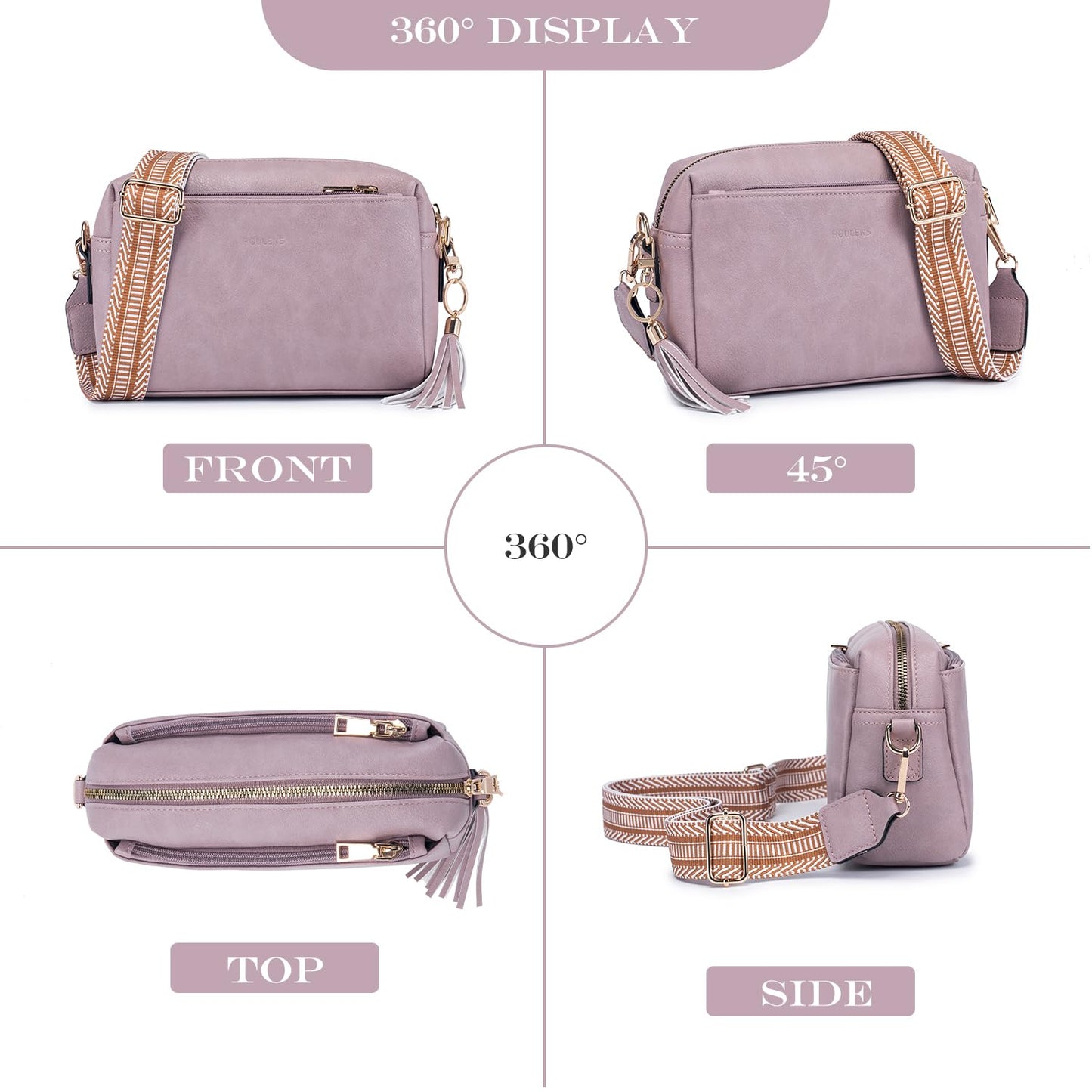 Triple Zip Small Crossbody Bag for women,Wide Strap Cell Phone Purse Shoulder Handbag Wallet with Credit Card Slots