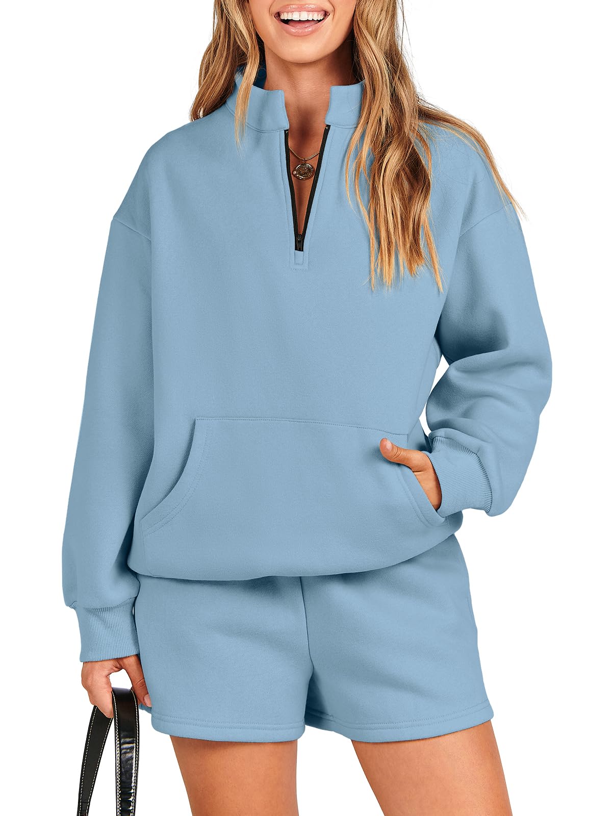 ANRABESS Women 2 Piece Outfits Sweatshirt Shorts Sets 2024 Oversized Casual Lounge Sweat Set Sweatsuit Workout Tracksuit