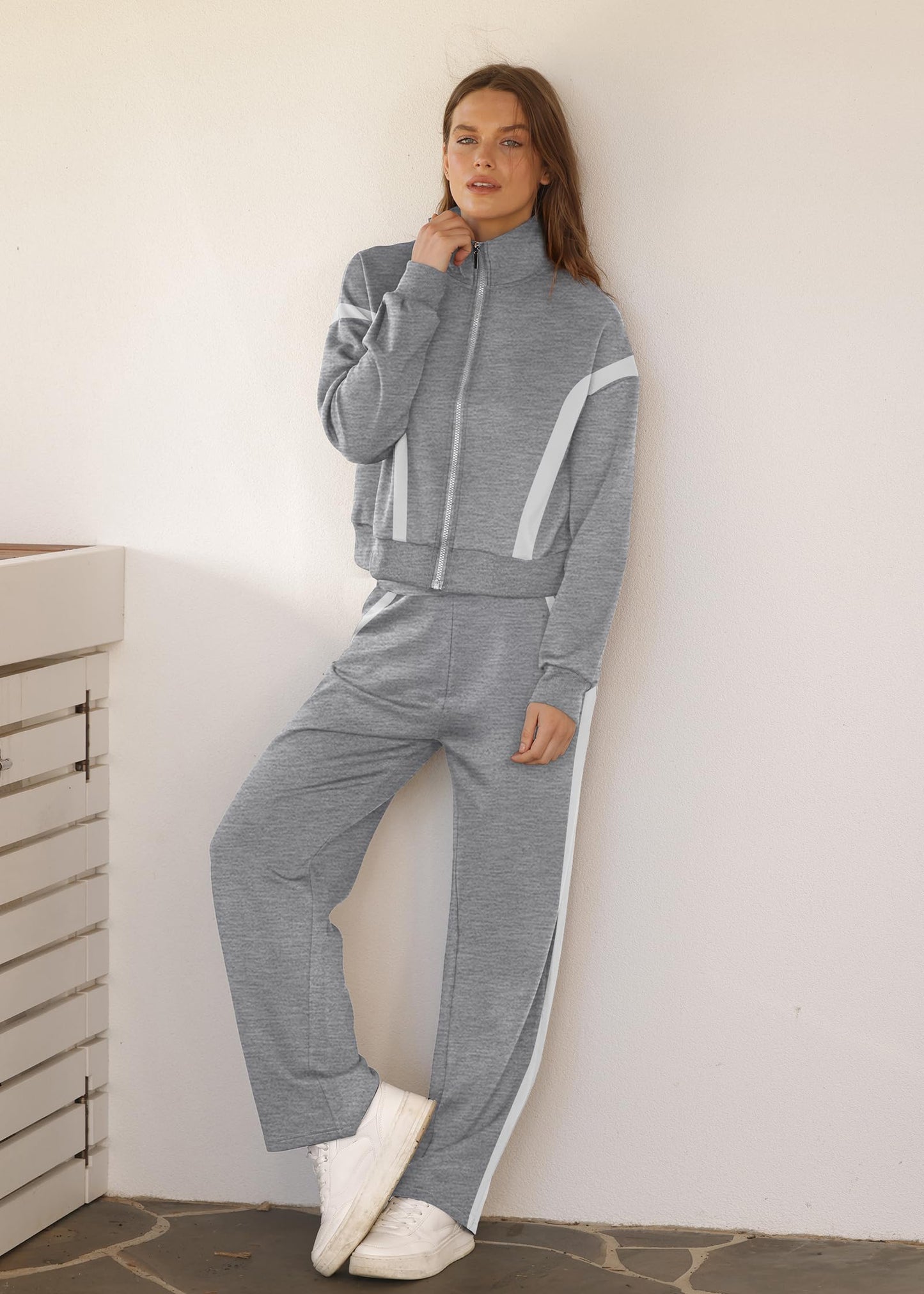 XIEERDUO Lounge Sets for Women 2024 Sweatsuit 2 Piece Outfits Sweatshirt Wide Leg Sweatpant Tracksuit Matching Set