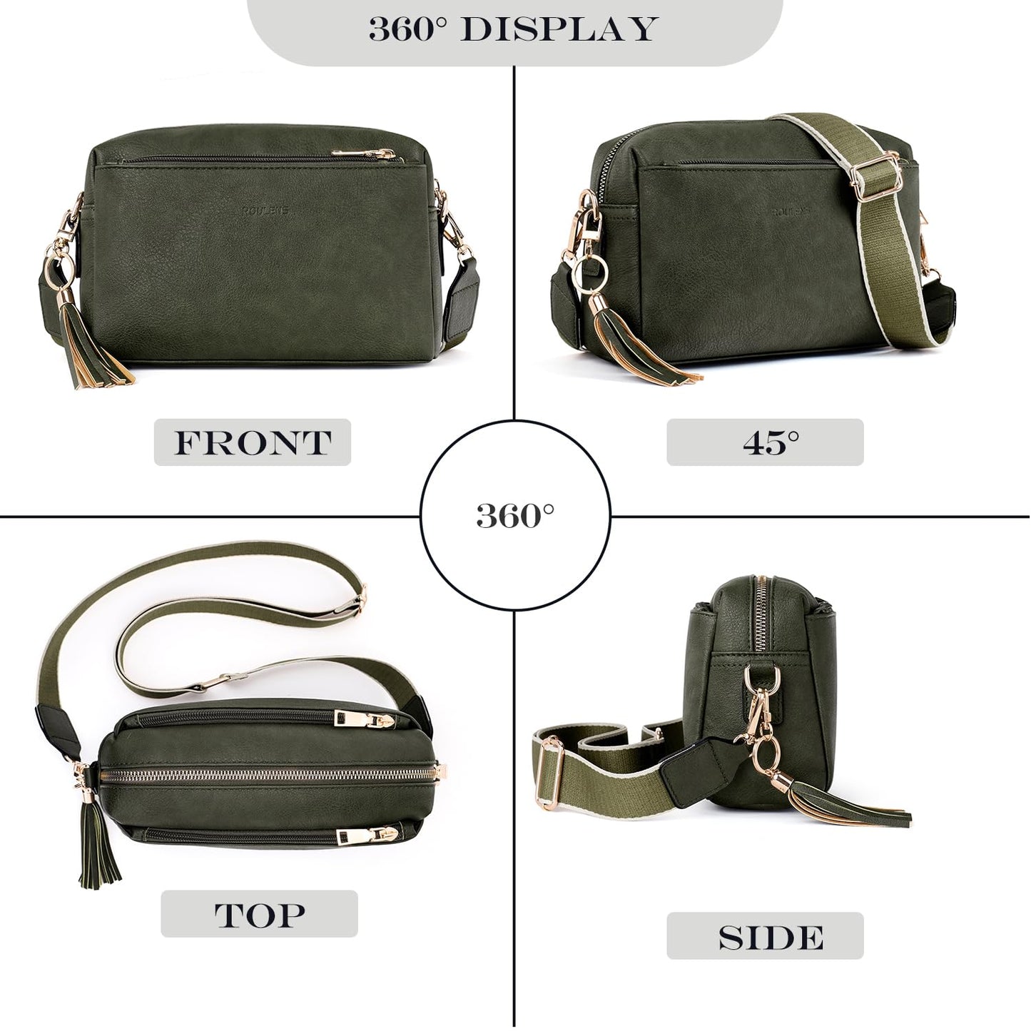 Triple Zip Small Crossbody Bag for women,Wide Strap Cell Phone Purse Shoulder Handbag Wallet with Credit Card Slots