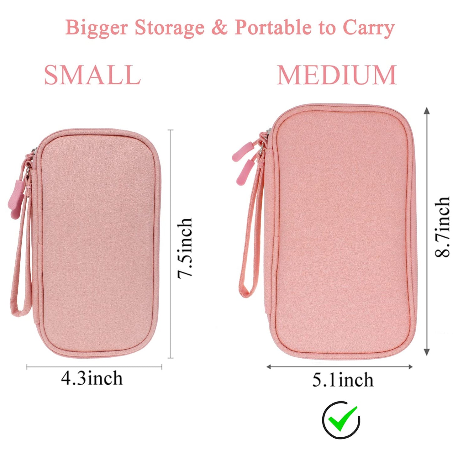 Tech Organizer Travel Case, Carry On Essentials Pouch Bag for Electronics & Accessories (Light Pink, Medium)