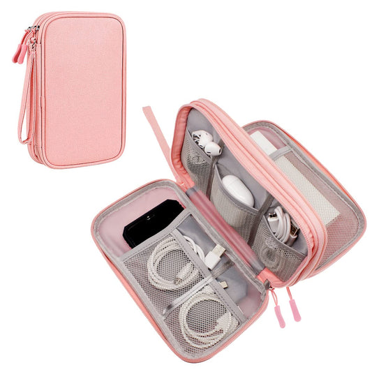 Tech Organizer Travel Case, Carry On Essentials Pouch Bag for Electronics & Accessories (Light Pink, Medium)