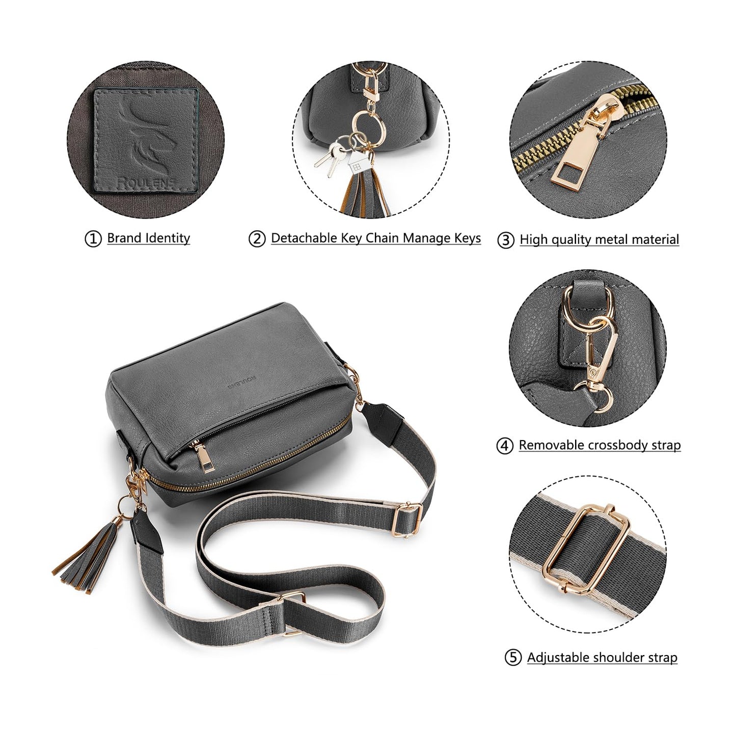 Triple Zip Small Crossbody Bag for women,Wide Strap Cell Phone Purse Shoulder Handbag Wallet with Credit Card Slots