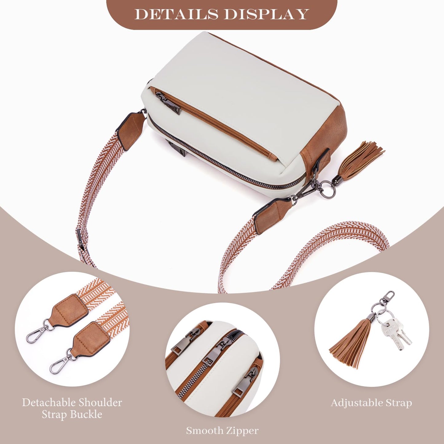 Triple Zip Small Crossbody Bag for women,Wide Strap Cell Phone Purse Shoulder Handbag Wallet with Credit Card Slots