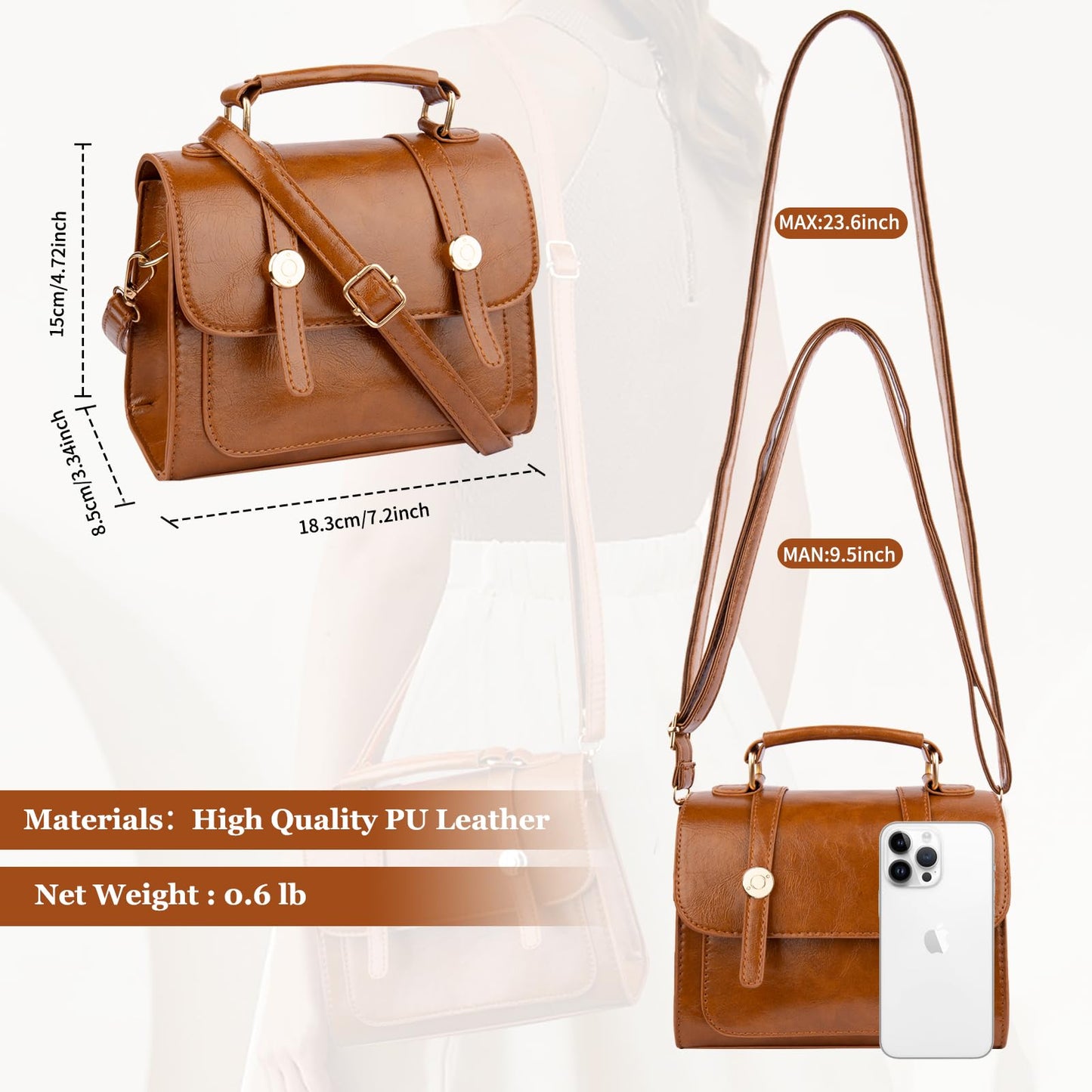 Shoulder Bag for Women, Cute PU Leather Small Purse Handbags, Retro Classic Tote Purses for Women with Removable Strap
