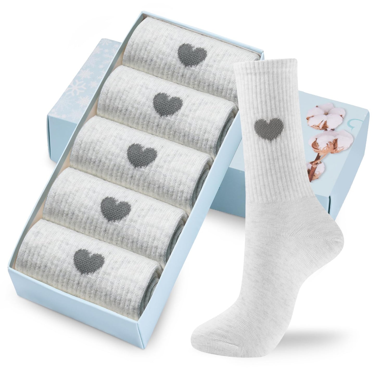 Corlap Women's Crew Calf Cotton Socks Long Fun Cute Heart Soft Dress Socks,Above Ankle High Casual Socks(5Pairs Gifts Box)