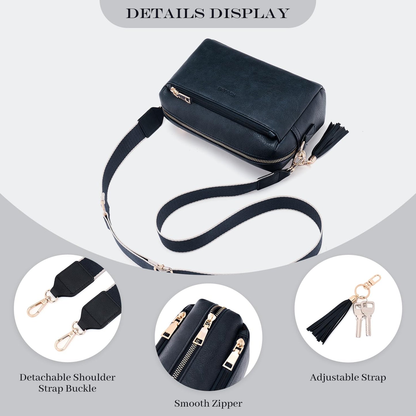 Triple Zip Small Crossbody Bag for women,Wide Strap Cell Phone Purse Shoulder Handbag Wallet with Credit Card Slots